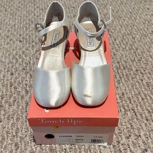 Touch Ups Girls' Ivory Satin Ankle-Strap Dress Shoes